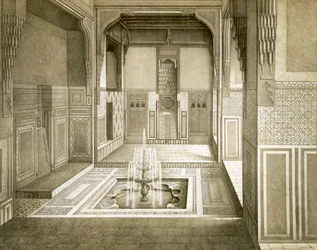Kairo: Mandarah: Receptionsværelse, stueetagen, med pool og springvand, 1800-tallet
